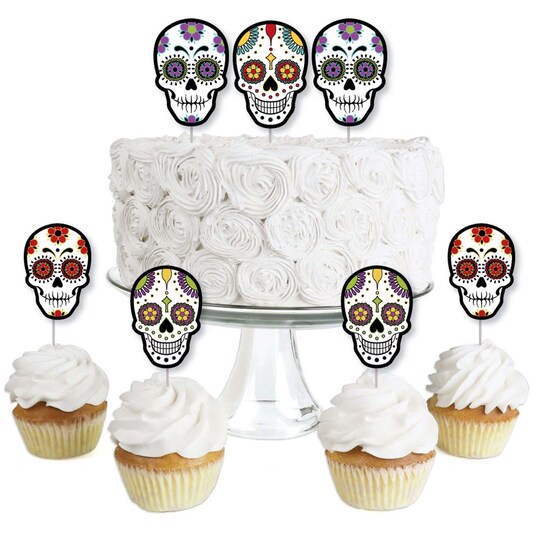 Big Dot of Happiness; Big Dot of Happiness Day of the Dead - Dessert Cupcake Toppers - Sugar Skull Party Clear Treat Picks - Set of 24; Category:Party Supplies; Image:1
